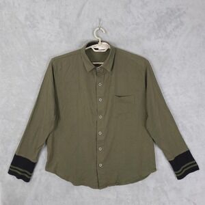 Balkanica Shirt Mens Medium Green Long Sleeve Button Front Knit Cuff Casual